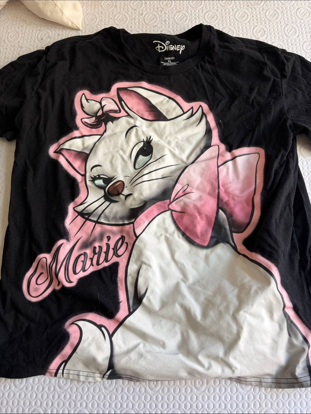 Disney Black Tee with Pink & White Marie Graphic